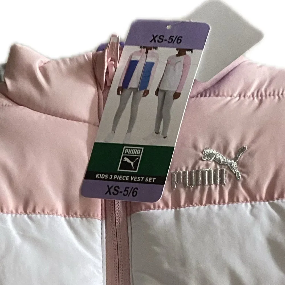 PUMA 3pc Girl's Set: Vest, Shirt & Leggings ~ Pink White Gray X-Smallโ 5/6 NWT - Picture 8 of 8